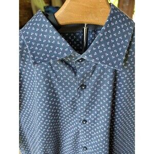 Stone Rose Shirt Men's Large Blue Geometric Print Short Sleeve Knit Button Up